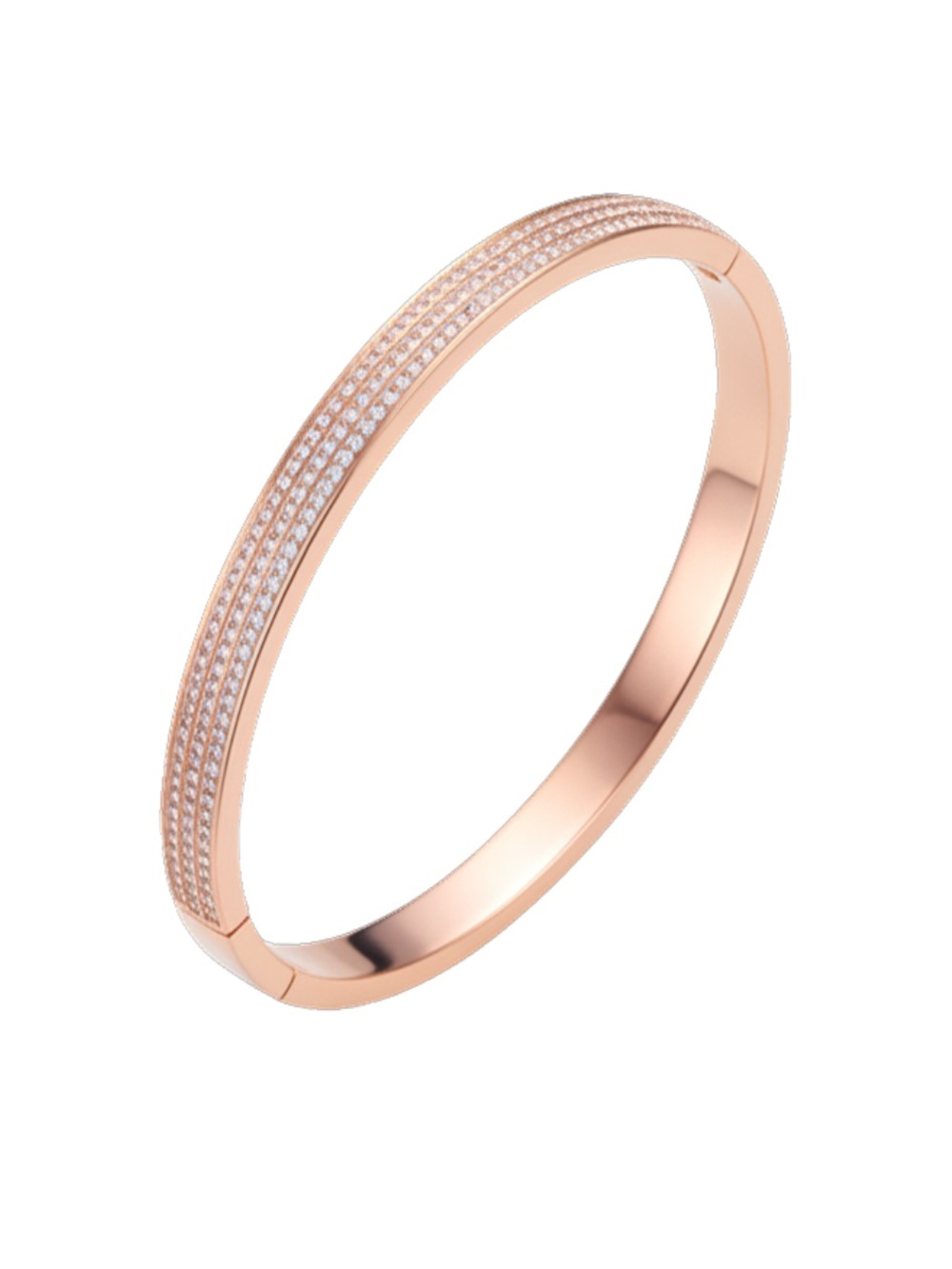 Rose Gold Pavé Crystal Cuff Hinge Bracelet Minimalist Luxe Bangle